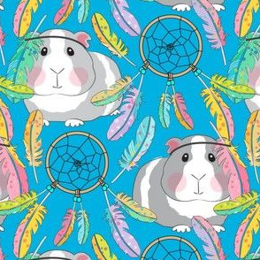 large guinea pigs and dreamcatchers on blue