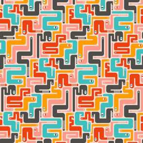 Retro Rattlers Desert Snakes Mid-Century Modern Geometric in Vintage Red Pink Yellow Turquoise Charcoal - SMALL SCALE-UnBlink Studio by Jackie Tahara