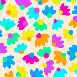 Simple bright flowers in rainbow colours on cream