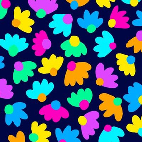 Simple bright flowers in rainbow colours on navy