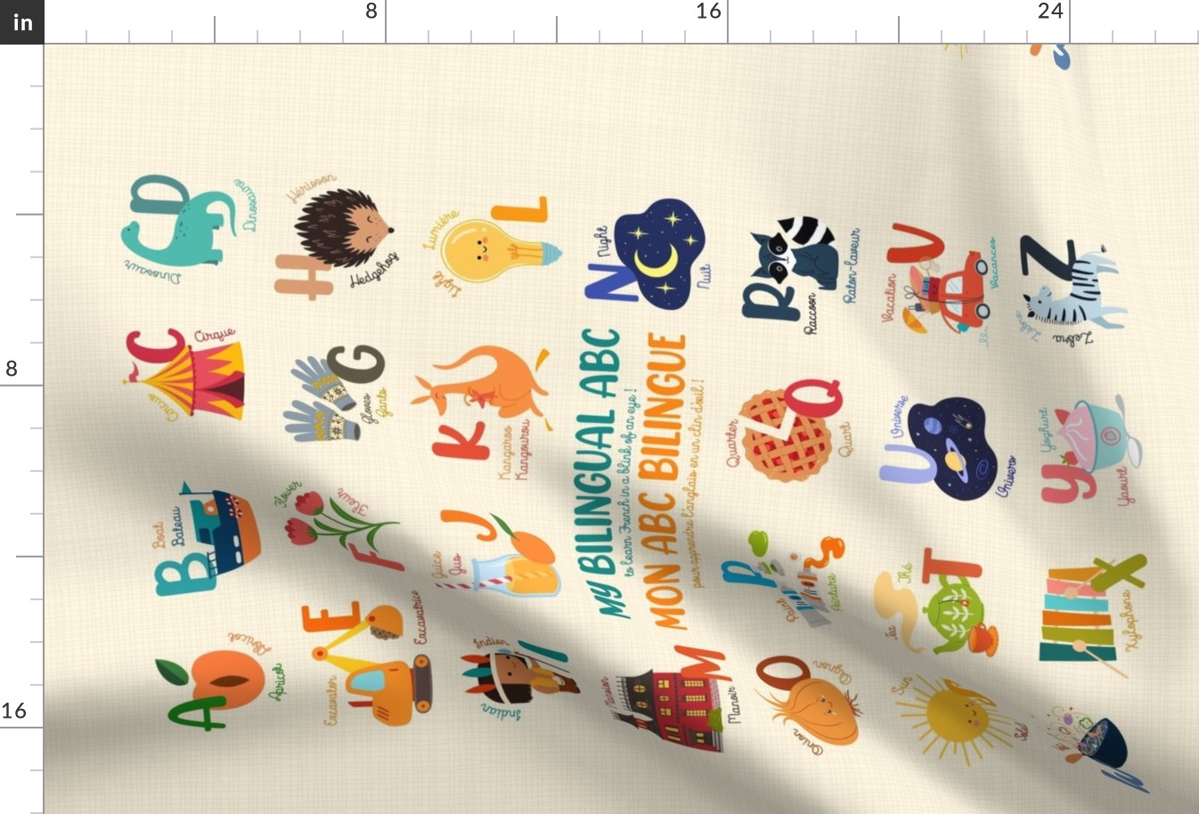 My bilingual ABC English/French tea towel