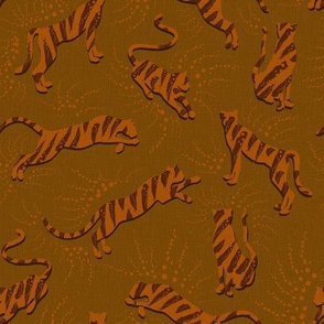 Boho Tigers in Khaki and Orange / Small Scale