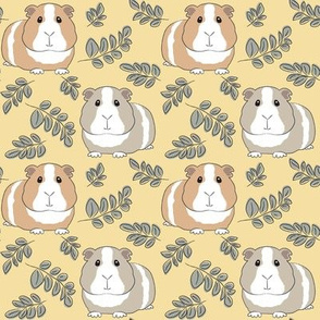 medium guinea pigs with leaves on cream