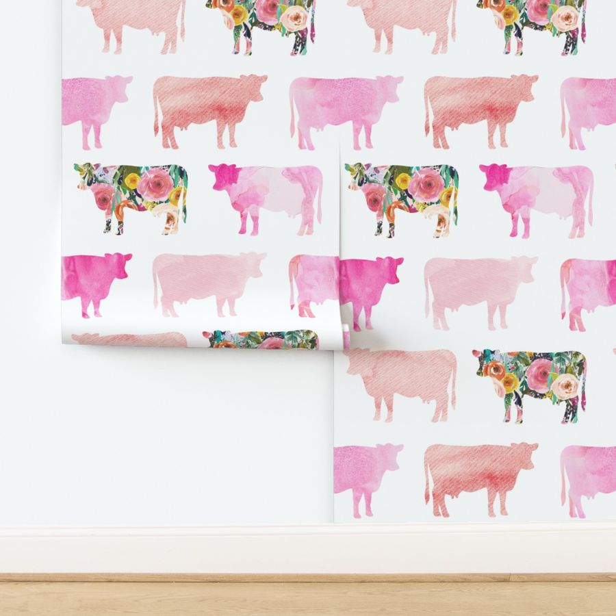 small floral + watercolor cows