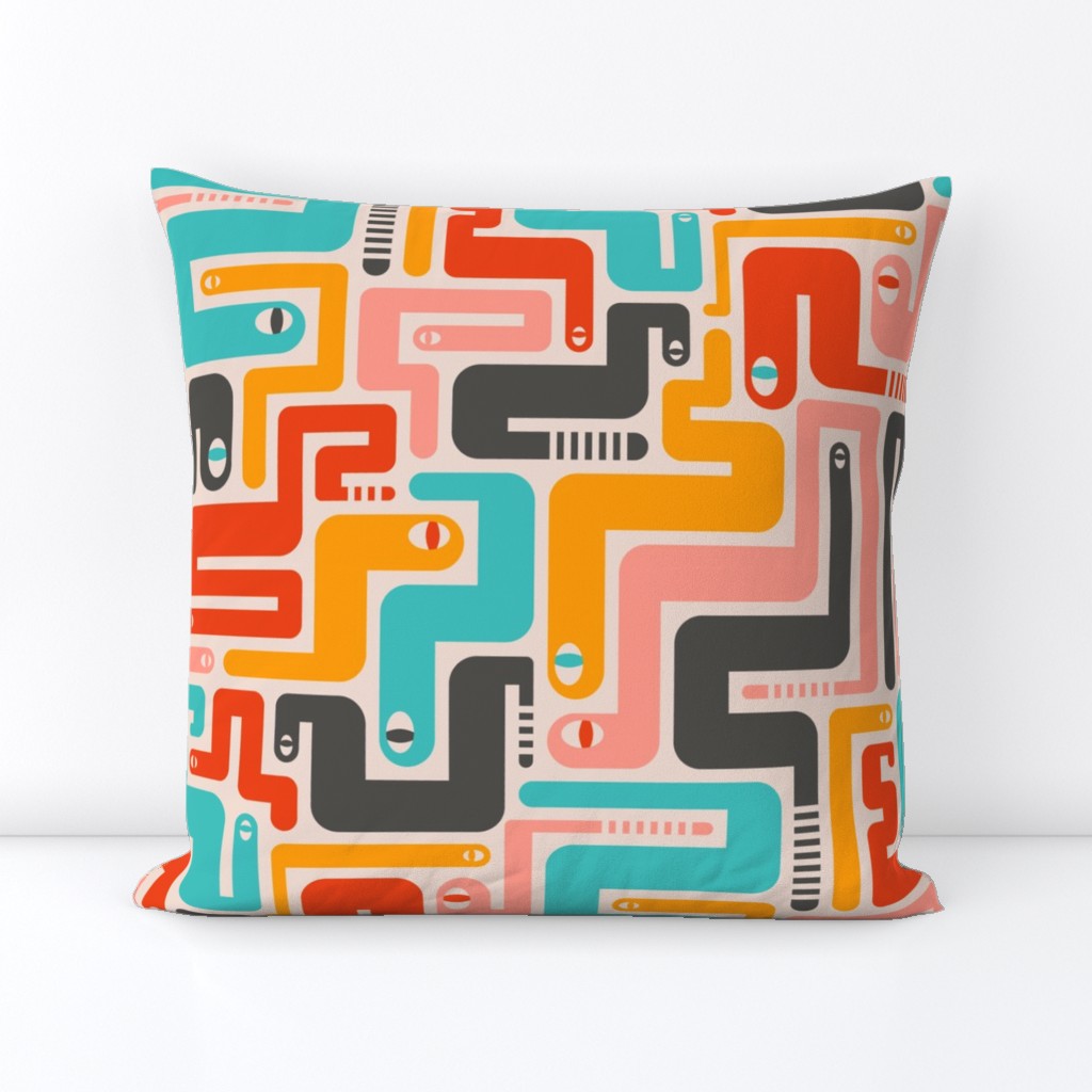 Retro Rattlers Mid Century Modern Snake Pattern - LARGE SCALE-UnBlink Studio by Jackie Tahara