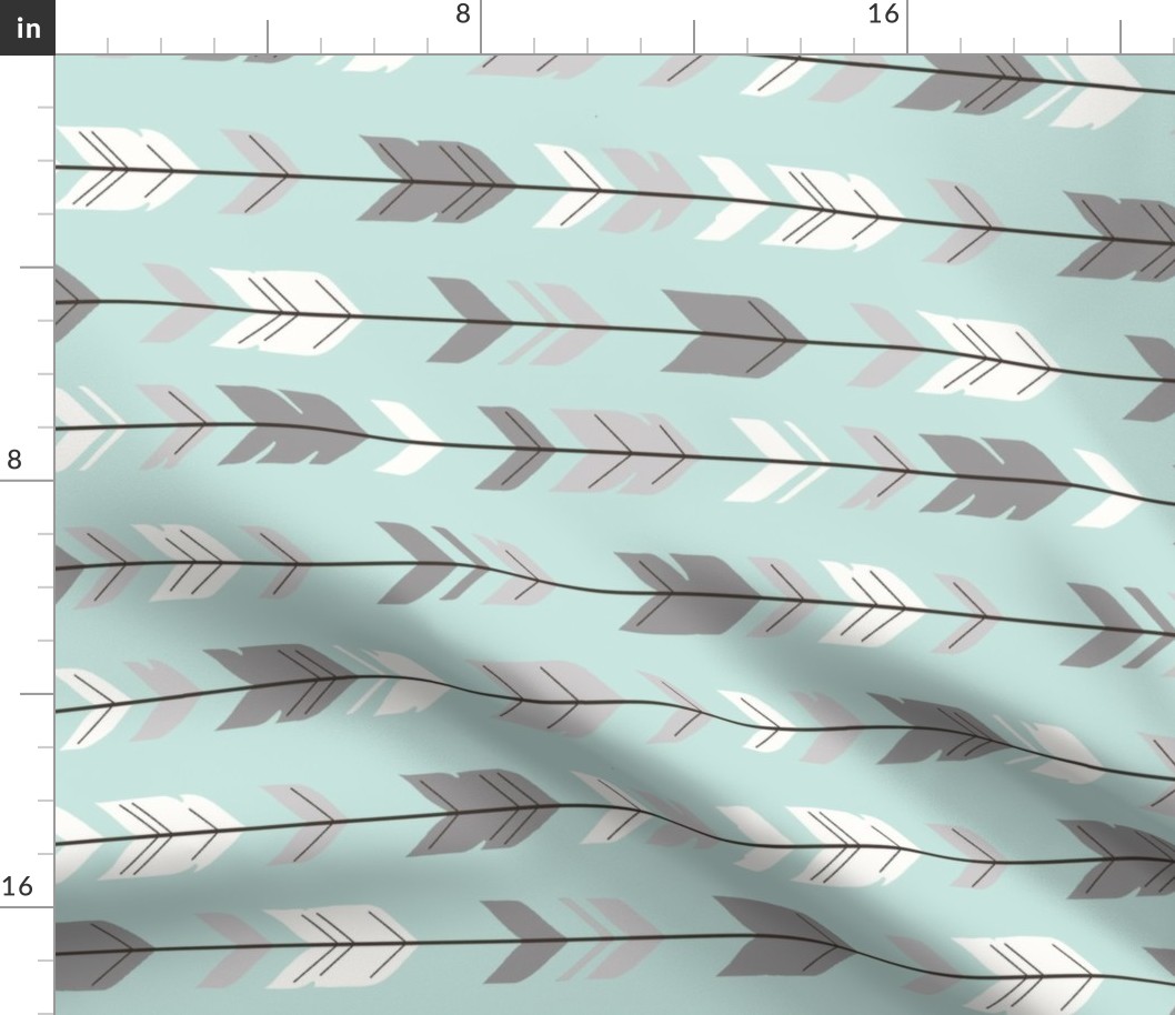 Arrow Feathers - Mint, grey - rotated