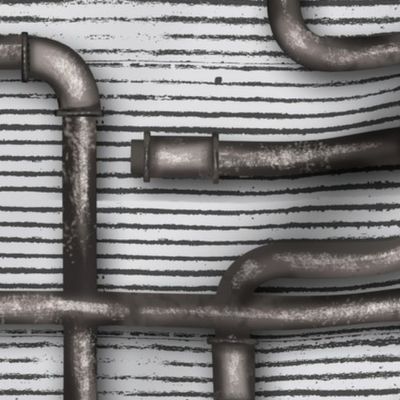 Steampunk  Gas Pipes on Distressed White Stripes