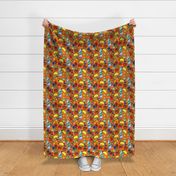 Taco Tuesday Fiesta on Bright Orange Small Mexican Food Novelty Fabric - Colorful Illustrated Design