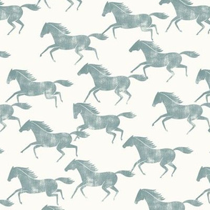 (small scale) wild horses - dusty blue on off white  - C20BS