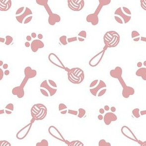 Small scale // Fetch play and chew // white background blush pink bones balls pet toys and paw prints