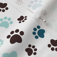 Small scale // Paw prints // white background dark brown turquoise and aqua animal foot prints