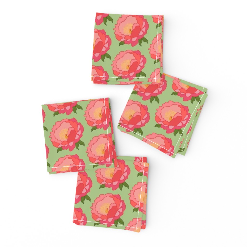 Coral Sunset Peony - sage green, medium 