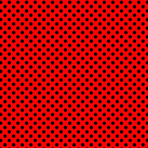 polka dots black on red