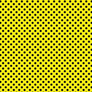 polka dots black on yellow