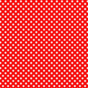 polka dots white on red