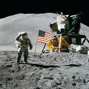 57-19 Apollo 15 Flag Salute (LEM and Linar Rover in Background)