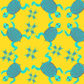 Lg. Turtle Dance on Yellow by DulciArt,LLC