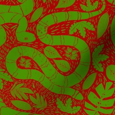 Snake block print green and red