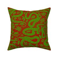 Snake block print green and red