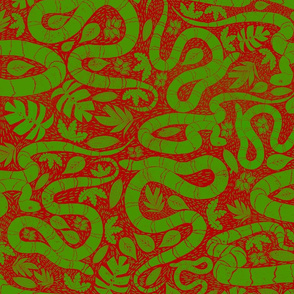 Snake block print green and red