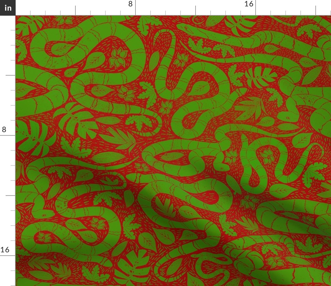 Snake block print green and red