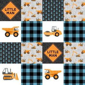 (1.5" scale) Little Man - Construction Nursery Wholecloth - orange and blue plaid  - C20BS