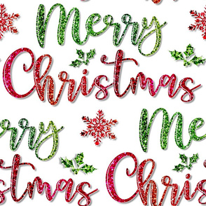 Merry Christmas Typography - Faux Glitter Large scale 