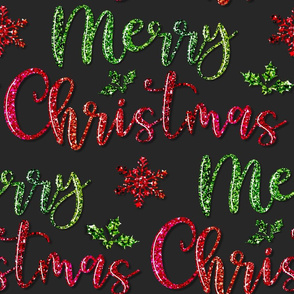 Merry Christmas Typography - Faux Glitter on grey - large scale 