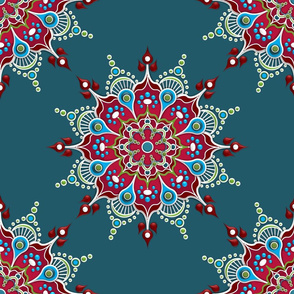 Rose Mandala on Teal - Medium