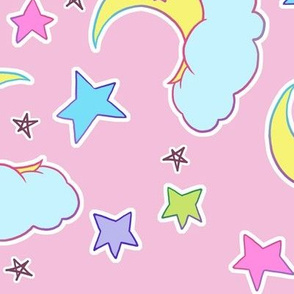 Large moon and stars on pink