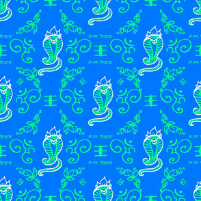 Brightly Snake Lotus Cobra - Om Namah Shivaya - Blue Green