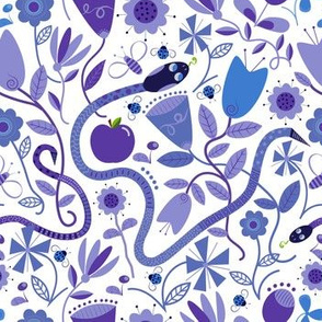 Snakes / garden / folk floral / purple