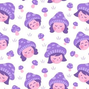 Purple Mushroom Girls on White