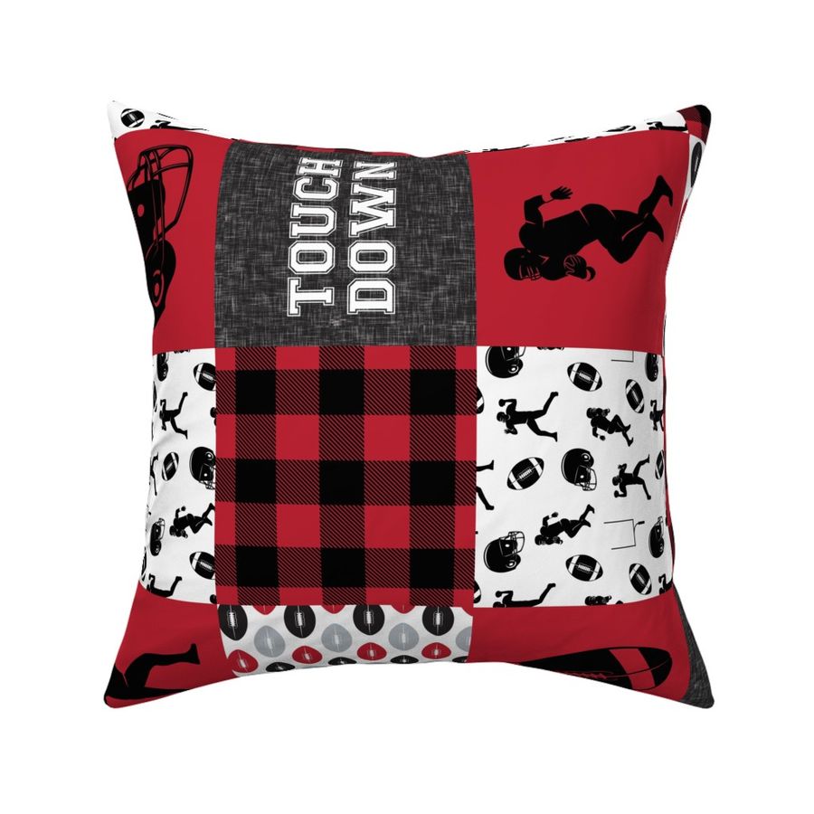 touch down - football wholecloth - red and black - college ball -  plaid (90) C20BS