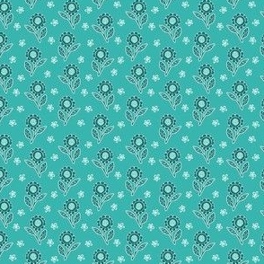 Ditsy Whimsical Daisy Floral in Teal and Blue
