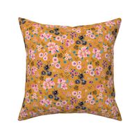 Ditsy Floral Cute small flowers watercolor Mustard yellow