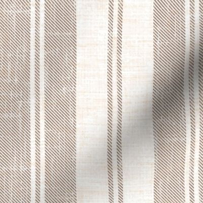 Rustic French Ticking Stripes Natural White Mocha Brown 