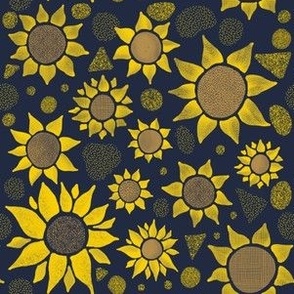 90's Sunflower Floral - Dark Navy