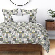 3" Grey Safari Wild Animal Patchwork Quilt - Jungle Animal Nursery Bedding, Lion Elephant Giraffe Zebra Rhino Cheetah, Gray CC