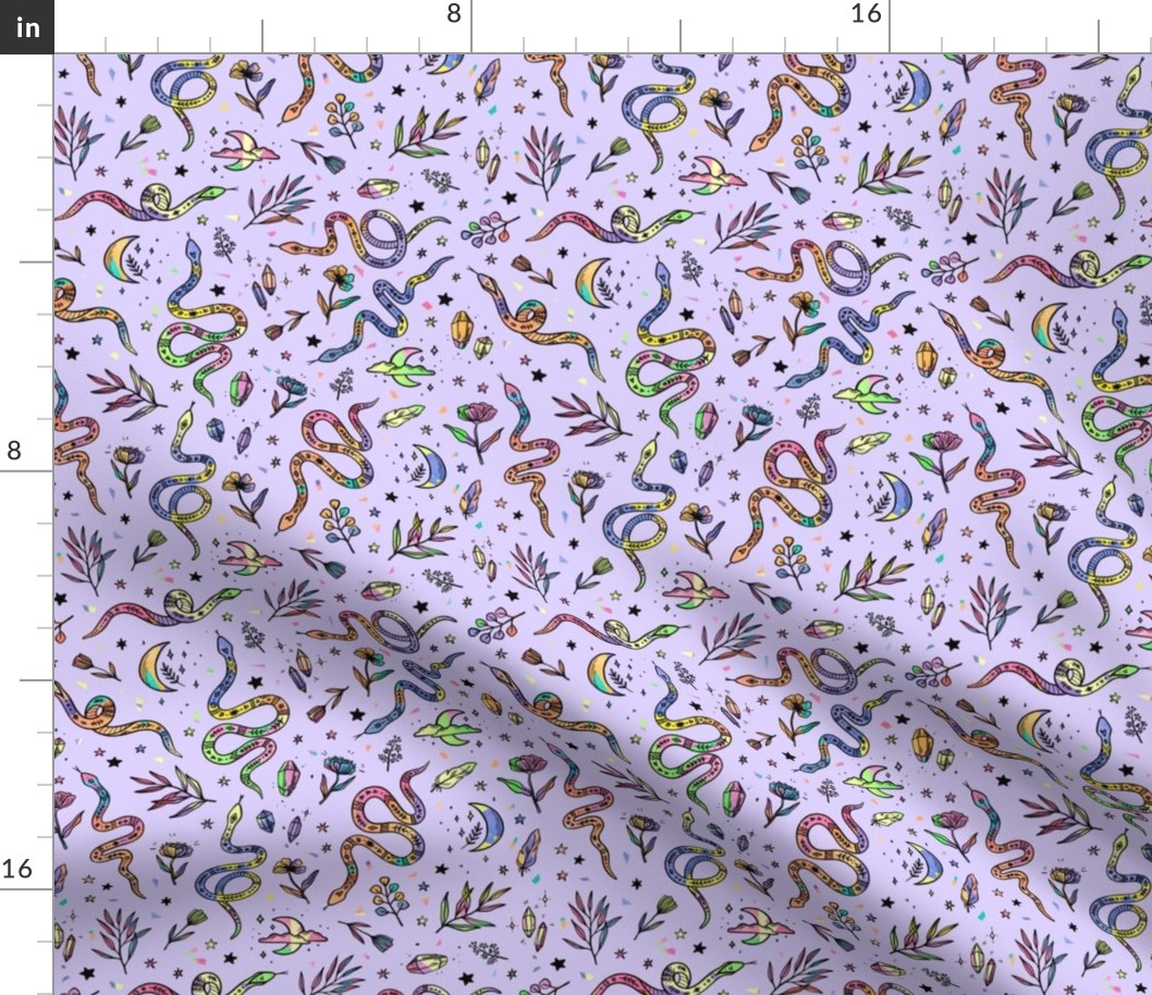 multicolor snakes on a lilac background