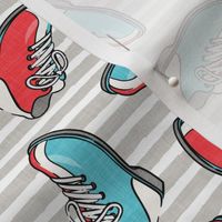 bowling shoes - red and blue on grey stripes - LAD20