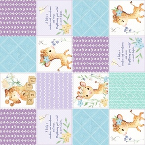 4 1/2" GiGi the Giraffe Patchwork Quilt – Girls Baby Blanket Nursery Bedding (mint purple blue) Quilt C
