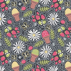 Strawberry Daisy Ice Cream Cone, Berry Avacado, Large Print Girls Print