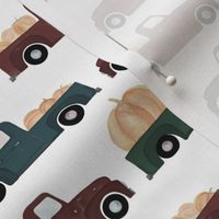 Vintage Trucks| Old Pickups with Pumpkins| Muted Red, Green, Blue|Renee Davis