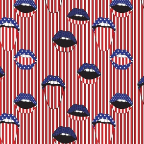 Americana Mouths Stripe in Black | 12" Repeat