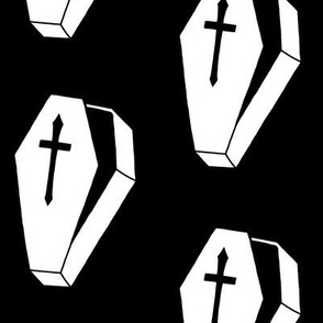 Large white coffins on black
