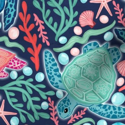 Paradise Beach on Turtles on Navy - Large