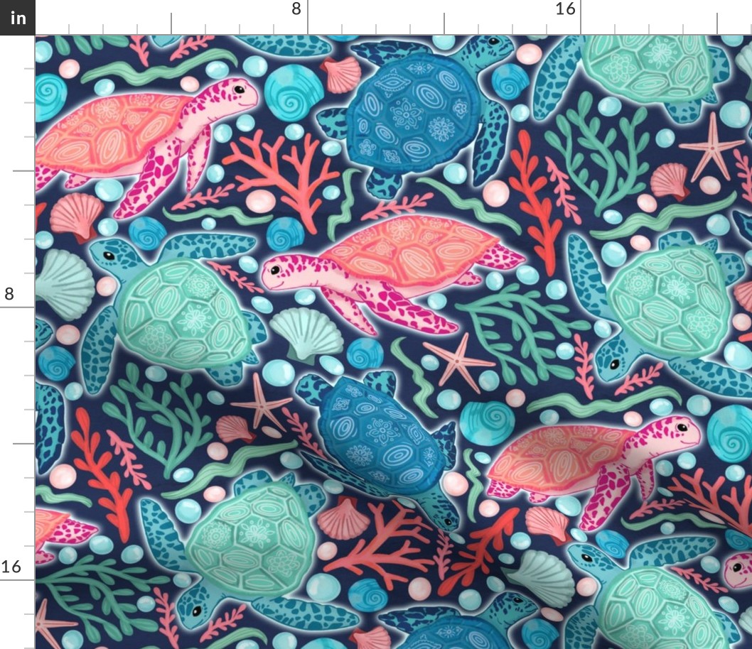 Paradise Beach on Turtles on Navy - Large