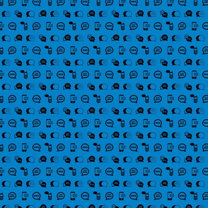 Fun Cell Phone Text Messaging Pattern in Black with Blue Background (Mini Scale)