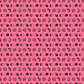 Fun Cell Phone Text Messaging Pattern in Black with Coral Pink Background (Mini Scale)
